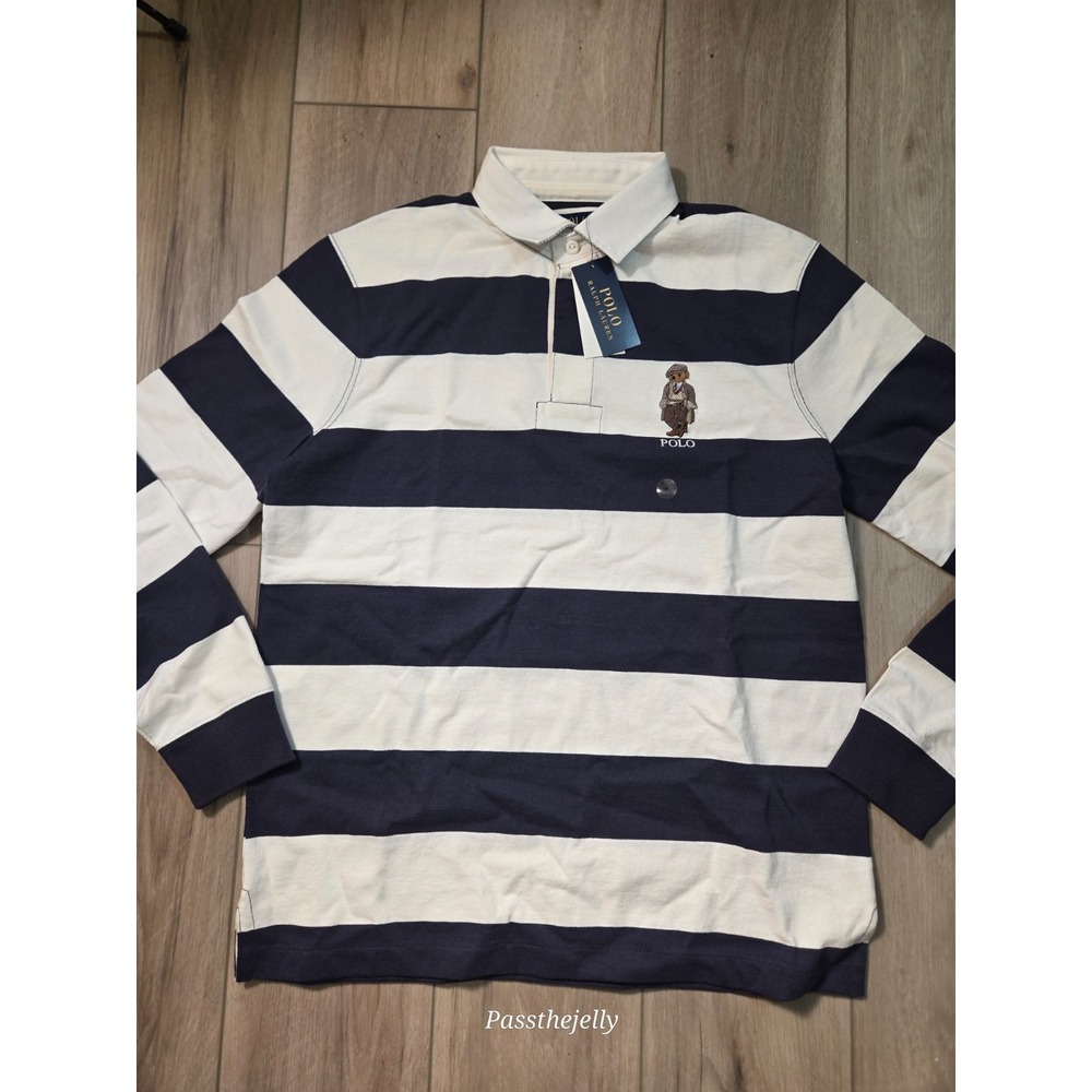 NEW Ralph Lauren Polo Rugby Shirt Mens Medium Polo Bear Embroidered Long Sleeve
